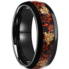 ***COI Black Tungsten Carbide Red Carol Meteorite Gold Foil Dome Court Ring-01192DD