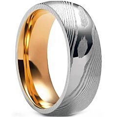 ***COI Tungsten Carbide Rose Silver Damascus Dome Court Ring-01200DD