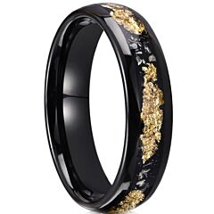 ***COI Black Tungsten Carbide Meteorite & Gold Foil Dome Court Ring-01202DD