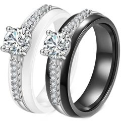 ***COI Black/White Ceramic Solitaire Ring With Cubic Zirconia-01273DD