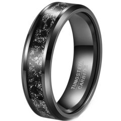 ***COI Black Tungsten Carbide Meteorite Beveled Edges Ring-01275DD
