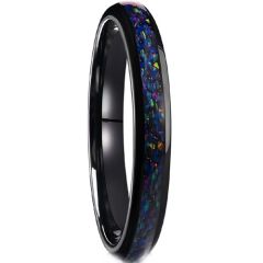 ***COI Black Tungsten Carbide Dome Court Ring With Crushed Opal-01317DD