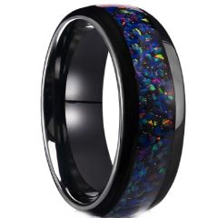 ***COI Black Tungsten Carbide Dome Court Ring With Crushed Opal-01318DD