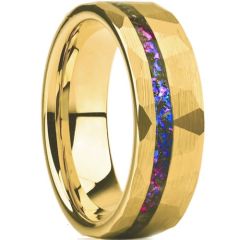 ***COI Gold Tone Tungsten Carbide Faceted Ring With Crushed Opal-01417DD