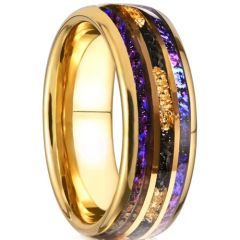 ***COI Gold Tone Tungsten Carbide Meteorite Crushed Opal & Gold Foil Dome Court Ring-01437DD