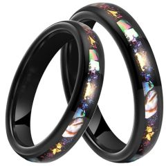 ***COI Black Tungsten Carbide Abalone Shell Meteorite & Gold Foil Dome Court Ring-01439DD