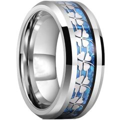 ***COI Tungsten Carbide Gold Tone/Silver Floral Beveled Edges Ring With Carbon Fiber-01442DD