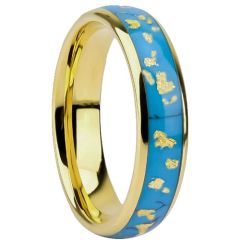***COI Gold Tone Tungsten Carbide Turquoise & Gold Foil Dome Court Ring-01446DD