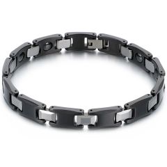 ***COI Tungsten Carbide Black Silver Bracelet With Steel Clasp(Length: 8.46 inches)-01475DD