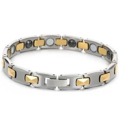 ***COI Tungsten Carbide Black/Silver/Gold Tone Silver Bracelet With Steel Clasp(Length: 7.09 inches)-01476DD