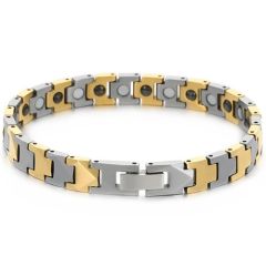 ***COI Tungsten Carbide Black/Silver/Gold Tone Silver Bracelet With Steel Clasp(Length: 7.28 inches)-01478DD