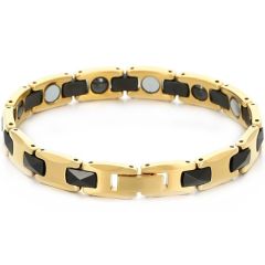 ***COI Tungsten Carbide Black/Gold Tone Black Bracelet With Steel Clasp(Length: 7.87 inches)-01481DD