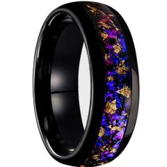 ***COI Black Tungsten Carbide Crushed Opal Meteorite & Gold Foil Dome Court RIng-01541DD