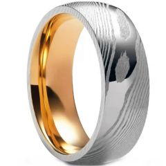 ***COI Tungsten Carbide Rose Silver Damascus Dome Court Ring-01546DD
