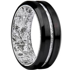 ***COI Black Tungsten Carbide Meteorite Beveled Edges Ring-01601DD
