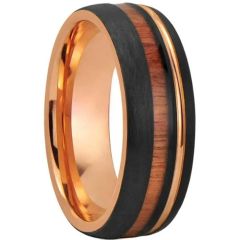 ***COI Tungsten Carbide Black Rose Offset Groove Ring With Koa Wood-01617DD