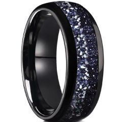 ***COI Black Tungsten Carbide Meteorite Dome Court Ring-01713DD
