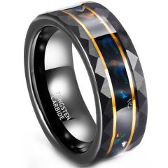 ***COI Tungsten Carbide Black Gold Tone Faceted Double Grooves Ring With Abalone Shell-01903DD