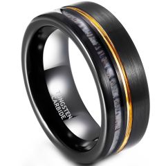 ***COI Tungsten Carbide Black Gold Tone Ring With Deer Antler-01908DD