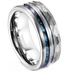 ***COI Tungsten Carbide Hammered Ring With Turquoise & Deer Antler-01913DD