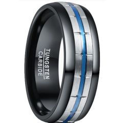 ***COI Tungsten Carbide Black Blue Silver Tire Tread Ring-01987DD