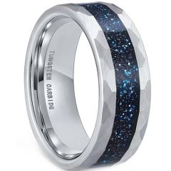 ***COI Tungsten Carbide Black/Gold Tone/Silver Meteorite Faceted Ring-02002DD