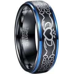 ****COI Tungsten Carbide Black Blue Mo Anam Cara Celtic Step Edges Ring-02029DD