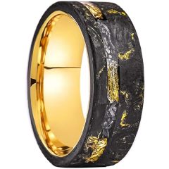 ****COI Tungsten Carbide Black Gold Tone Meteorite & Gold Foil Ring-02052DD