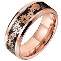 ****COI Rose Tungsten Carbide Carbon Fiber Gears Beveled Edges Ring-02078DD