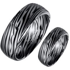 ****COI Tungsten Carbide Black Silver Damascus Dome Court Ring-02079DD
