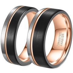 ****COI Tungsten Carbide Black Rose Silver Offset Groove Ring-02083DD