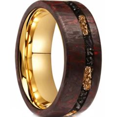 ****COI Tungsten Carbide Gold Tone Carbon Fiber Meteorite & Gold Foil Ring-02148DD