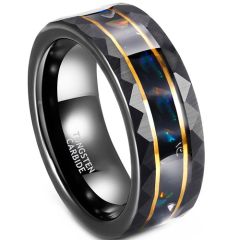 ****COI Tungsten Carbide Black Gold Tone Double Groove Faceted Ring With Abalone Shell-02190DD