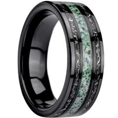 ****COI Black Tungsten Carbide Deer Antler & Meteorite Ring-02260DD