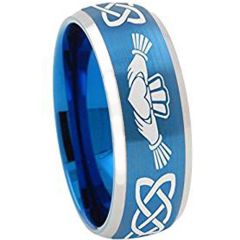 *COI Blue Silver Tungsten Carbide Mo Anam Cara Celtic Ring-TG4334