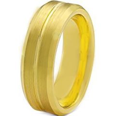 COI Gold Tone Tungsten Carbide Center Groove Ring-TG129AA