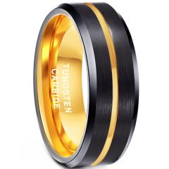 COI Tungsten Carbide Black Gold Tone Center Groove Beveled Edges Ring - TG1561