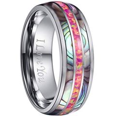 COI Tungsten Carbide Pink Crushed Opal & Abalone Shell Dome Court Ring-2242
