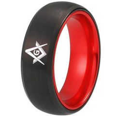 *COI Tungsten Carbide Black Red Masonic Dome Court Ring-TG2434CC