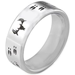 COI Tungsten Carbide Deer Head & Tracks Beveled Edges Ring-TG2531