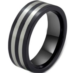 COI Tungsten Carbide Double Lines Dome Court Ring-TG2736A