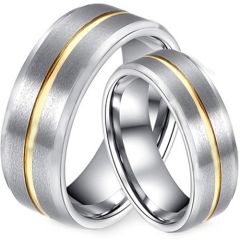 COI Gold Tone Tungsten Carbide Center Groove Ring-TG2793
