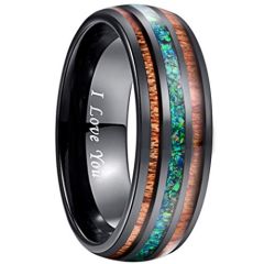 COI Black Tungsten Carbide Green Crushed Opal & Wood Dome Court Ring-279