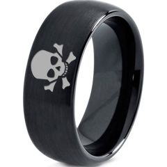 COI Black Tungsten Carbide Skull & Bones Dome Court Ring-TG2920