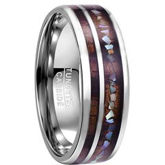 COI Tungsten Carbide Wood & Abalone Shell Dome Court Ring - TG3085B
