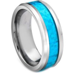 COI Tungsten Carbide Crushed Opal Beveled Edges Ring-TG3336A