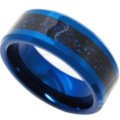 COI Tungsten Carbide Black Blue Dragon Beveled Edges Ring-TG4156
