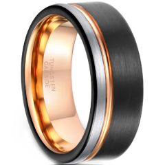 COI Tungsten Carbide Black Rose Offset Groove Ring-TG3356