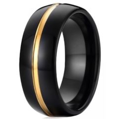 COI Tungsten Carbide Black Gold Tone Center Groove Ring-TG4250