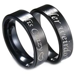 *COI Black Tungsten Carbide His Crazy Her Weirdo Ring-TG3070A